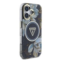 Guess Zadní kryt IML Glitter Magnolia and Triangle Logo MagSafe pro iPhone 16 Black