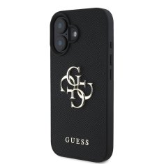 Guess Zadní kryt PU Grained 4G Metal Logo pro iPhone 16 Black