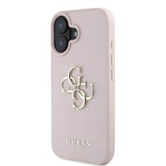 Guess Zadní kryt PU Grained 4G Metal Logo pro iPhone 16 Pink