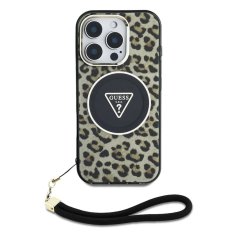 Guess Zadní kryt IML Leopard Triangle Logo Strap MagSafe pro iPhone 16 Pro Brown