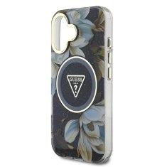 Guess Zadní kryt IML Glitter Magnolia and Triangle Logo MagSafe pro iPhone 16 Black