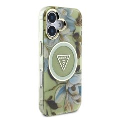 Guess Zadní kryt IML Glitter Magnolia and Triangle Logo MagSafe pro iPhone 16 Green