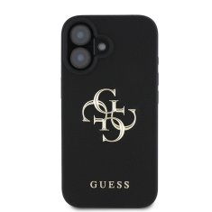 Guess Zadní kryt PU Grained 4G Metal Logo pro iPhone 16 Black