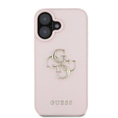 Guess Zadní kryt PU Grained 4G Metal Logo pro iPhone 16 Pink