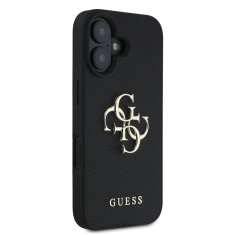 Guess Zadní kryt PU Grained 4G Metal Logo pro iPhone 16 Black