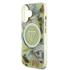 Guess Zadní kryt IML Glitter Magnolia and Triangle Logo MagSafe pro iPhone 16 Green