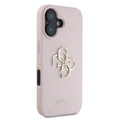 Guess Zadní kryt PU Grained 4G Metal Logo pro iPhone 16 Pink