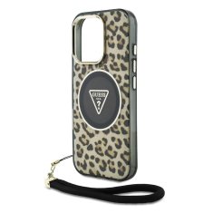 Guess Zadní kryt IML Leopard Triangle Logo Strap MagSafe pro iPhone 16 Pro Brown