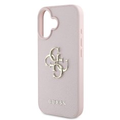 Guess Zadní kryt PU Grained 4G Metal Logo pro iPhone 16 Pink