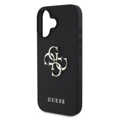 Guess Zadní kryt PU Grained 4G Metal Logo pro iPhone 16 Black