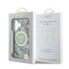 Guess Zadní kryt IML Glitter Magnolia and Triangle Logo MagSafe pro iPhone 16 Green