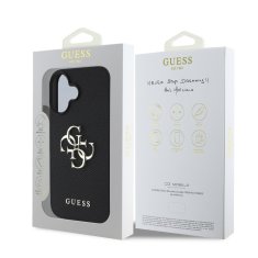 Guess Zadní kryt PU Grained 4G Metal Logo pro iPhone 16 Black