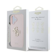 Guess Zadní kryt PU Grained 4G Metal Logo pro iPhone 16 Pink