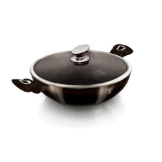 Berlingerhaus Wok pánev s poklicí s mramorovým povrchem BH-7115 30 cm Shiny Black Edition