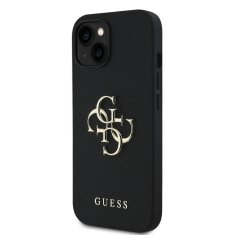 Guess Zadní kryt PU Grained 4G Metal Logo pro iPhone 14 Black