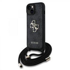 Guess Zadní kryt PU 4G Metal Logo Crossbody Popruh pro iPhone 15 Black