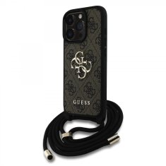 Guess Zadní kryt PU 4G Metal Logo Crossbody Popruh pro iPhone 15 Pro Brown