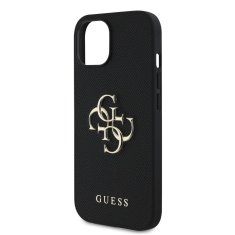 Guess Zadní kryt PU Grained 4G Metal Logo pro iPhone 14 Black