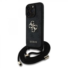 Guess Zadní kryt PU 4G Metal Logo Crossbody Popruh pro iPhone 15 Pro Black