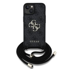 Guess Zadní kryt PU 4G Metal Logo Crossbody Popruh pro iPhone 15 Black