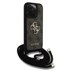 Guess Zadní kryt PU 4G Metal Logo Crossbody Popruh pro iPhone 15 Pro Brown