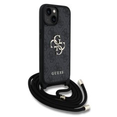 Guess Zadní kryt PU 4G Metal Logo Crossbody Popruh pro iPhone 15 Black