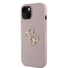 Guess Zadní kryt PU Grained 4G Metal Logo pro iPhone 15 Pink