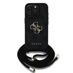 Guess Zadní kryt PU 4G Metal Logo Crossbody Popruh pro iPhone 15 Pro Black