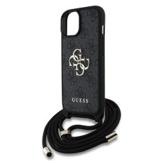 Guess Zadní kryt PU 4G Metal Logo Crossbody Popruh pro iPhone 15 Black