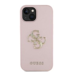 Guess Zadní kryt PU Grained 4G Metal Logo pro iPhone 15 Pink