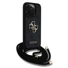 Guess Zadní kryt PU 4G Metal Logo Crossbody Popruh pro iPhone 15 Pro Black