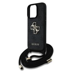 Guess Zadní kryt PU 4G Metal Logo Crossbody Popruh pro iPhone 15 Pro Black