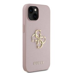 Guess Zadní kryt PU Grained 4G Metal Logo pro iPhone 15 Pink