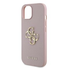 Guess Zadní kryt PU Grained 4G Metal Logo pro iPhone 15 Pink