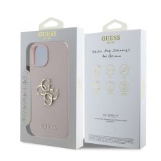 Guess Zadní kryt PU Grained 4G Metal Logo pro iPhone 15 Pink