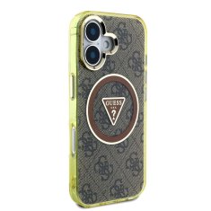 Guess Zadní kryt IML 4G Glitter and Triangle Logo MagSafe pro iPhone 16 Brown