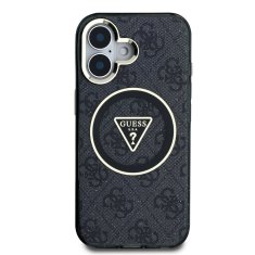 Guess Zadní kryt IML 4G Glitter and Triangle Logo MagSafe pro iPhone 16 Black