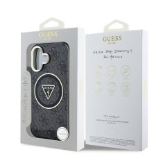 Guess Zadní kryt IML 4G Glitter and Triangle Logo MagSafe pro iPhone 16 Black