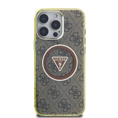 Guess Zadní kryt IML 4G Glitter and Triangle Logo MagSafe pro iPhone 16 Pro Brown