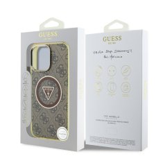 Guess Zadní kryt IML 4G Glitter and Triangle Logo MagSafe pro iPhone 16 Pro Brown