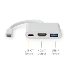 Nedis CCGB64770WT01 multiport adaptér USB-C na USB-C + USB 3.0 + HDMI, 5 Gbps, bílá