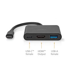 Nedis CCGB64770BK01 multiport adaptér USB-C na USB-C + USB 3.0 + HDMI, 5 Gbps, černá