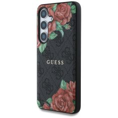 Guess Originální zadní kryt Leather 4G Flowers Print Metal Classic Logo MagSafe do Samsung Galaxy S25 black