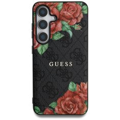 Guess Originální zadní kryt Leather 4G Flowers Print Metal Classic Logo MagSafe do Samsung Galaxy S25 black