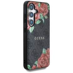 Guess Originální zadní kryt Leather 4G Flowers Print Metal Classic Logo MagSafe do Samsung Galaxy S25 black