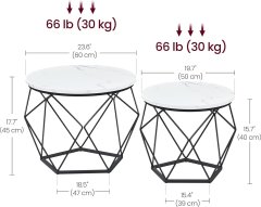 Songmics Sada 2 ks odkládacích stolků Vasagle Elezi II bílý mramor/černá