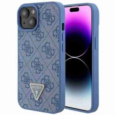 Guess hard silikonový obal iPhone 15 6.1" Blue Leather 4G Triangle Strass