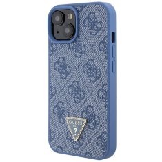 Guess hard silikonový obal iPhone 15 6.1" Blue Leather 4G Triangle Strass