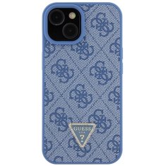 Guess hard silikonový obal iPhone 15 6.1" Blue Leather 4G Triangle Strass