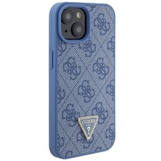 Guess hard silikonový obal iPhone 15 6.1" Blue Leather 4G Triangle Strass